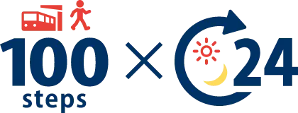 100歩と24時間を示すイラスト